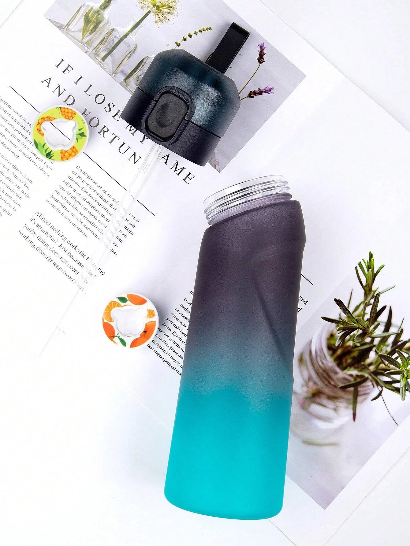 1pc 650ml Flavored Water Bottle with Random 1 Flavour Pods Air Water Bottle Frosted Black Air Camping Sport Fitness Cup - Chic Cart