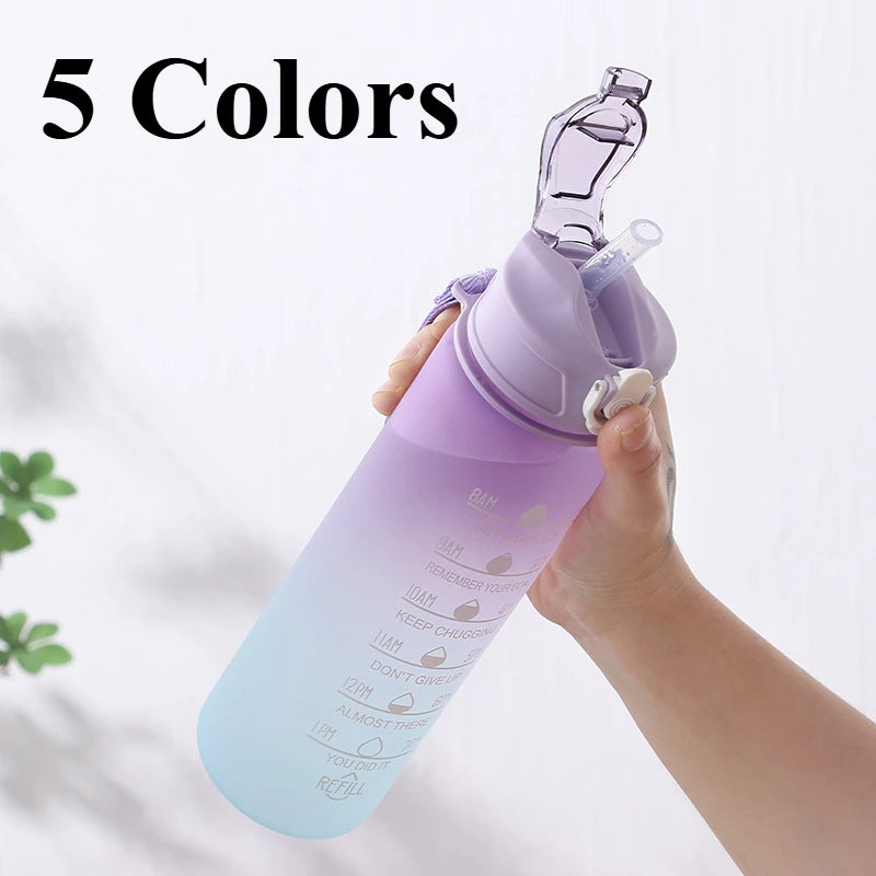 750ML Sports Water Bottle with Time Marker Leak-proof Cup Motivational Portable Plastic Water Bottle for Outdoor Sport Fitness - Chic Cart