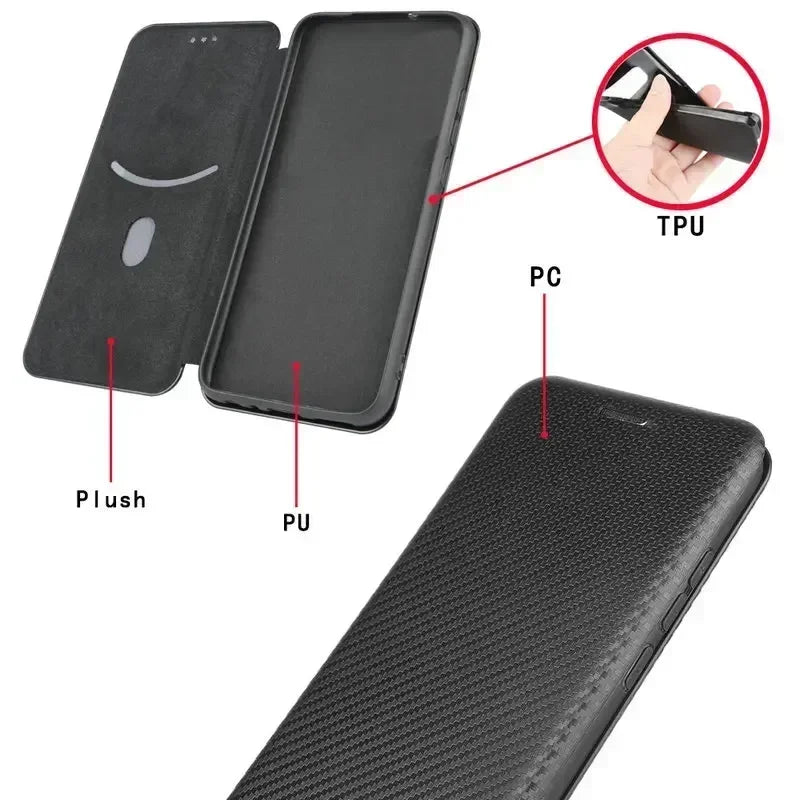 POCO X6 PRO 5G X5 F5 F6 Luxury Leather Case Flip Carbon Fiber SKIN Magnet Book Cover For Xiaomi POCO M6 X5 X6 F5 F6 PRO 5G Bags