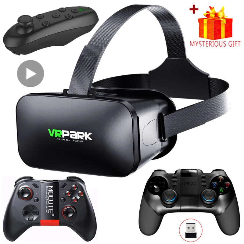 VR Glasses 3D Virtual Reality Headset Helmet For Phone Lenses Goggles Devices Viar Smart Smartphones Controller Cell Game Viewer - Chic Cart