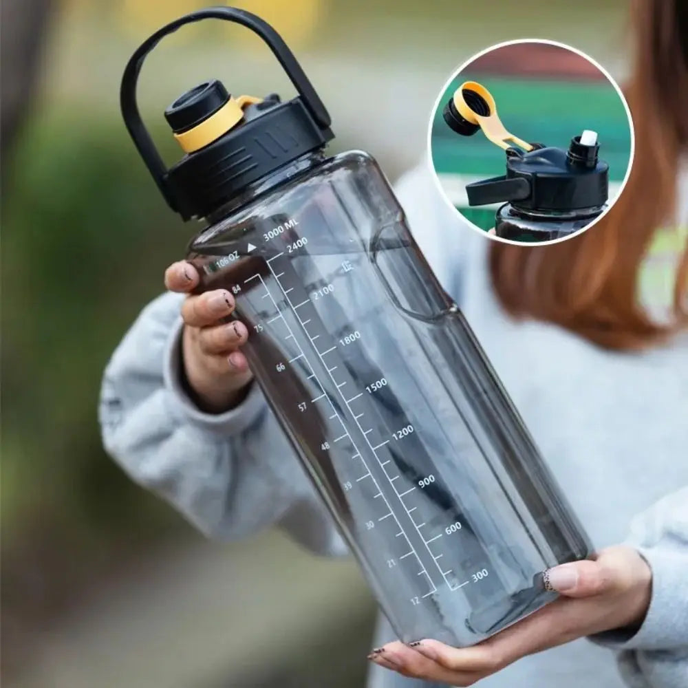 1.5L/2L/3L Sports Water Bottle Portable Leakproof Large Capacity Water Jugs Lightweight with Time Marker Clear Drink Bottle - Chic Cart