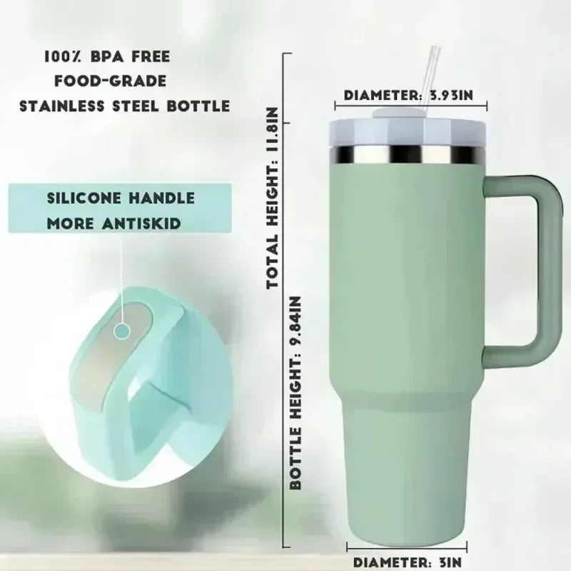 40oz Insulated Tumbler with Handle Straw Stainless Steel Water Bottle Vacuum Water Cold Warm Thermos Cup Coffee Mug Drinkware - Chic Cart