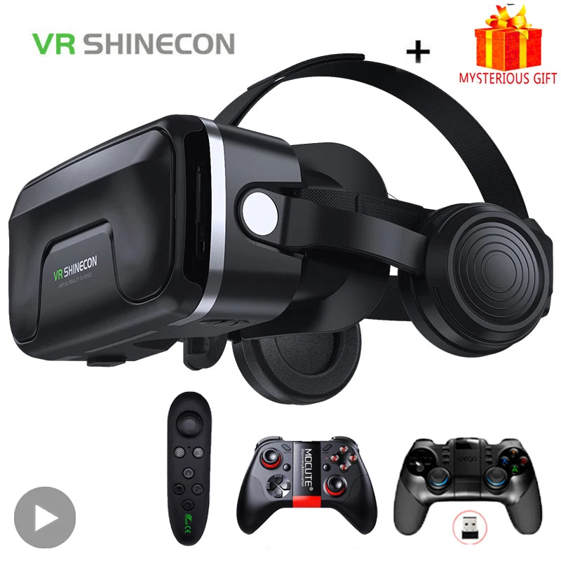 Shinecon Viar 3D Virtual Reality VR Glasses Headset Devices Helmet Lenses Goggles Smart For Smartphones Phone With Controllers - Chic Cart