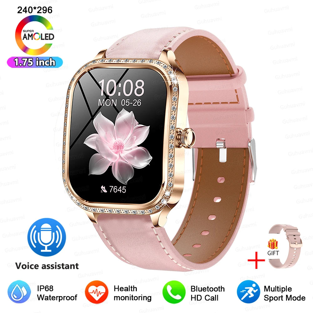 2025 New Lady Smart Watch Women AMOLED Curved Screen IP68 Waterproof Health Call Smartwatch For Samsung Huawei Apple Watch 4 ios - Chic Cart