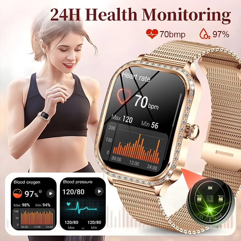 New Fashion Women's Smart Watch Heart Rate 1.75 Inch 240*296 HD Screen Diamond Watch Bluetooth Call Waterproof SmartWatch Ladies - Chic Cart