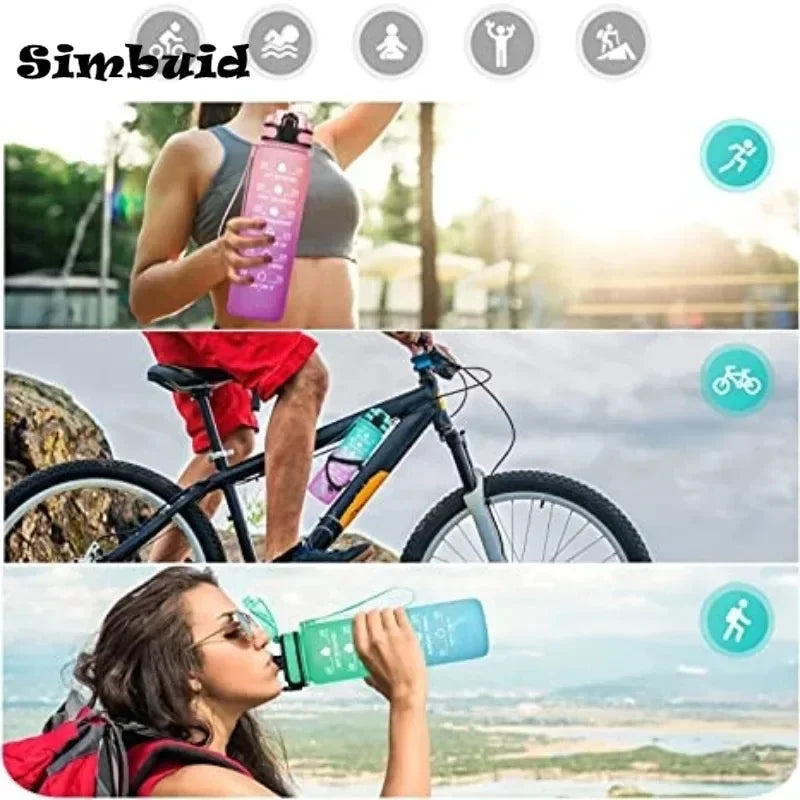 750ML Sports Water Bottle with Time Marker Leak-proof Cup Motivational Portable Plastic Water Bottle for Outdoor Sport Fitness - Chic Cart