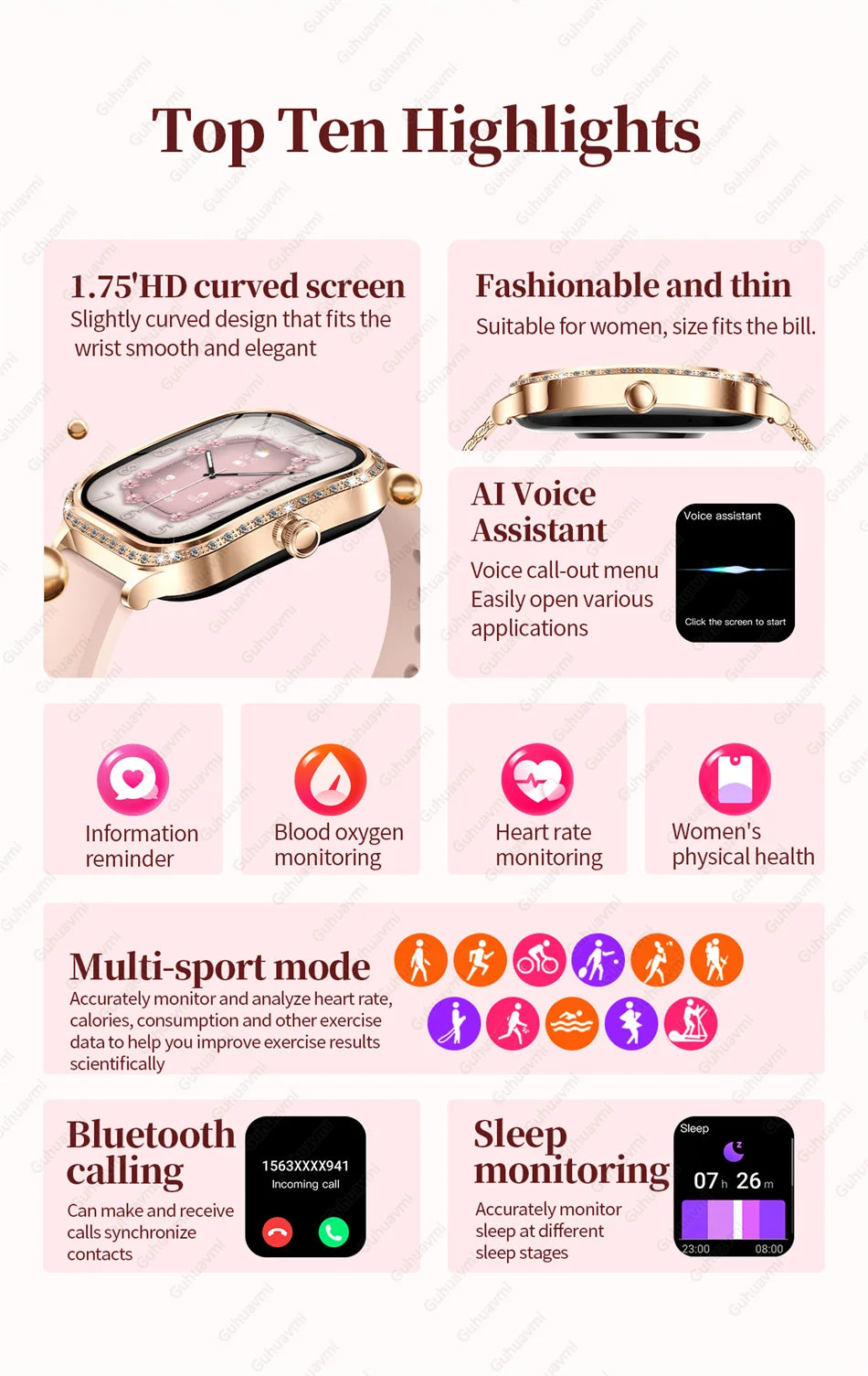 2025 New Lady Smart Watch Women AMOLED Curved Screen IP68 Waterproof Health Call Smartwatch For Samsung Huawei Apple Watch 4 ios - Chic Cart