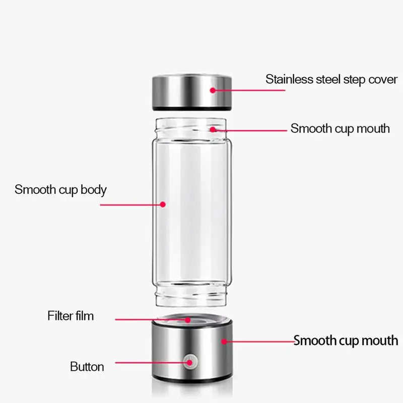 420ml USB Charging Water Cup Portable Hydrogen Rich Water Bottle Removable Drinking Bottle Food-Grade For Sport Travel Camping - Chic Cart