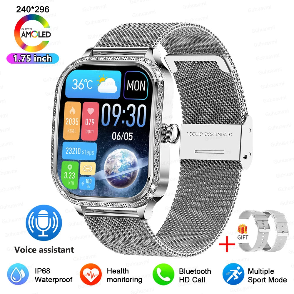 2025 New Lady Smart Watch Women AMOLED Curved Screen IP68 Waterproof Health Call Smartwatch For Samsung Huawei Apple Watch 4 ios - Chic Cart