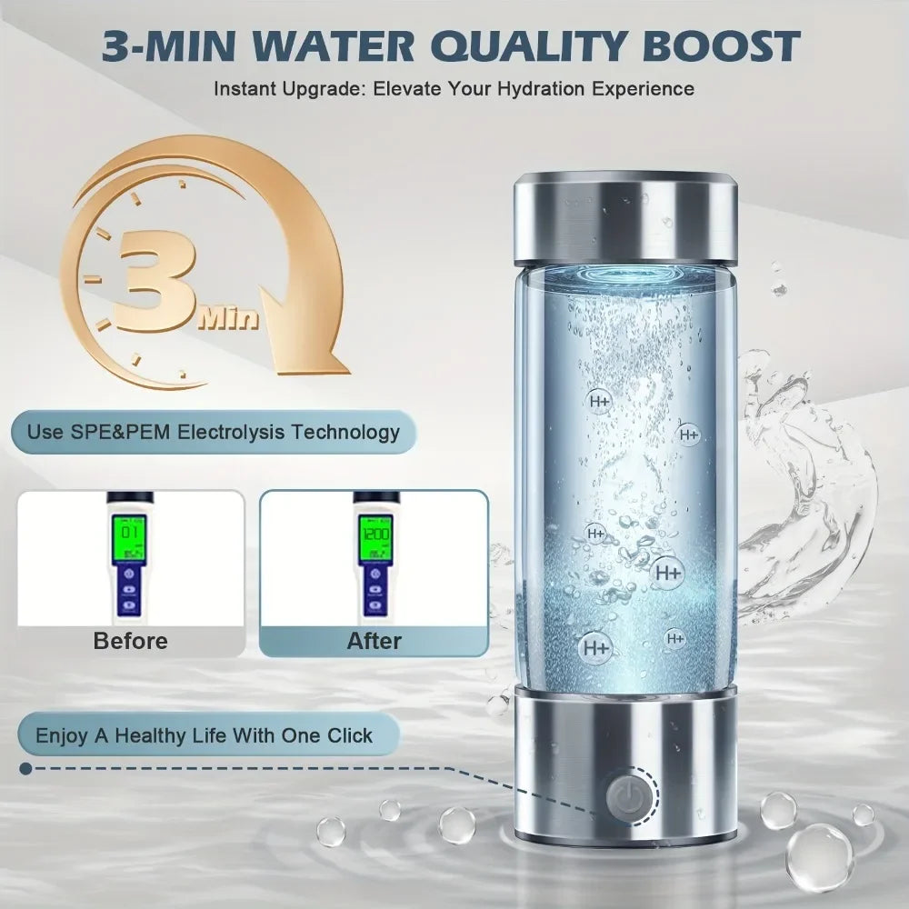 Hydrogen Water Bottle Hydrogen Water Generator With Stickers 450ml Rechargeable Hydrogen Water Machine 3Min Quick Electrolysis - Chic Cart