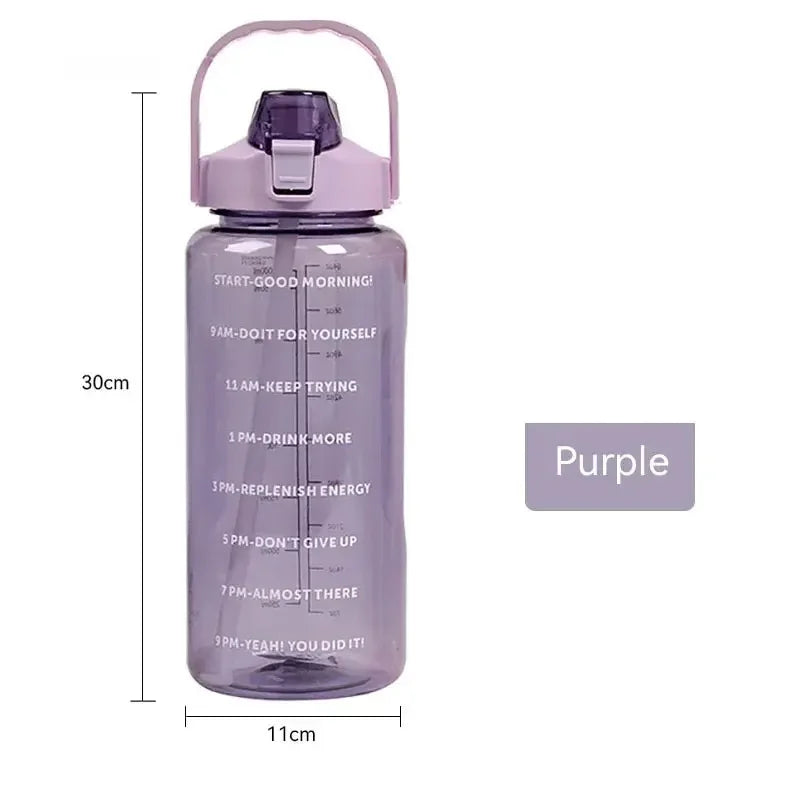 2L Large Capacity Sports Water Bottle With Straw and Time Marker Portable Water Cups for Outdoor Travel Fitness Drinkware - Chic Cart