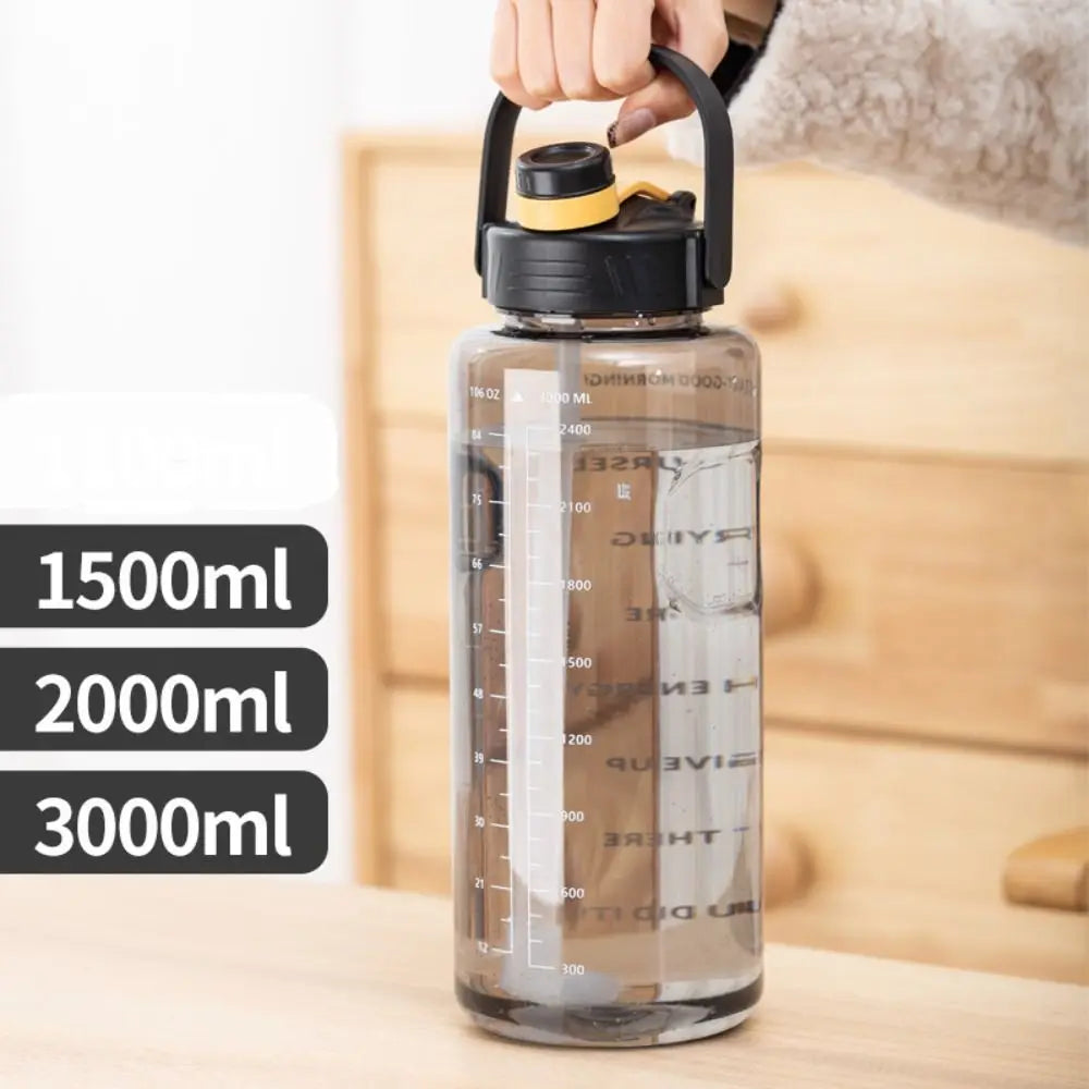 1.5L/2L/3L Sports Water Bottle Portable Leakproof Large Capacity Water Jugs Lightweight with Time Marker Clear Drink Bottle - Chic Cart