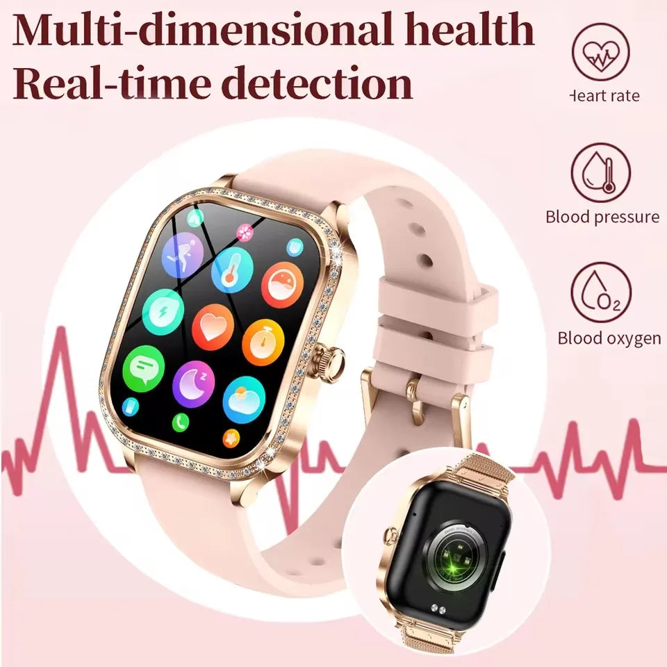 For Xiaomi Huawei New Women Smart Watch Heart Rate Blood Pressure Monitor Music Playback 100+ Sports Mode BT Calling SmartWatch - Chic Cart