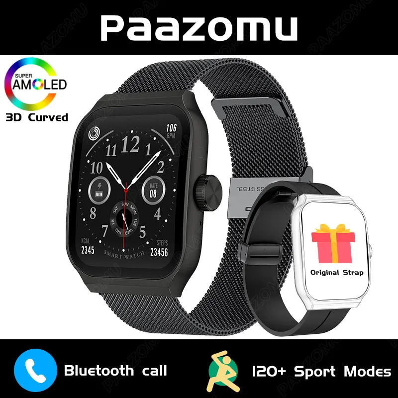 New AMOLED Smart Watch 1.96inch 3D Flexible Curved Screen Bluetooth Call Heart Rate NFC Waterproof Smartwatch For Android IOS - Chic Cart