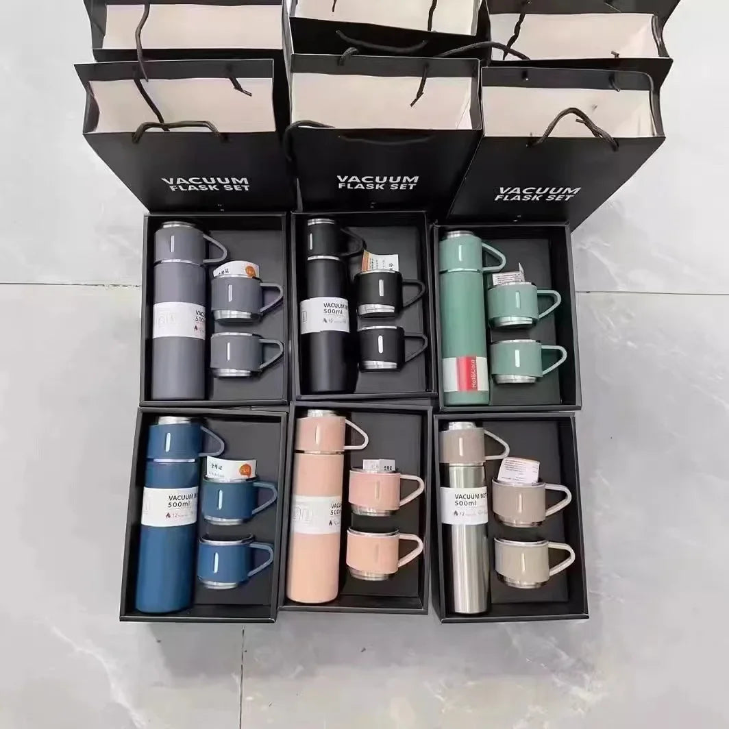 500ML 304 Stainless Steel Vacuum Insulated Bottle Gift Set Office Business Coffee Mug Stainless Steel Water Bottle with Straw - Chic Cart