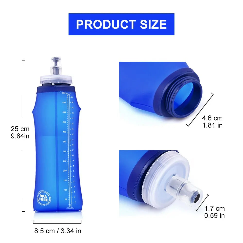 Widesea Camping 600ml Soft Water Bottle Drinking Sport Folding Bag Flask Outdoor Running Hydration Pack Waist Bicycle BPA Free - Chic Cart