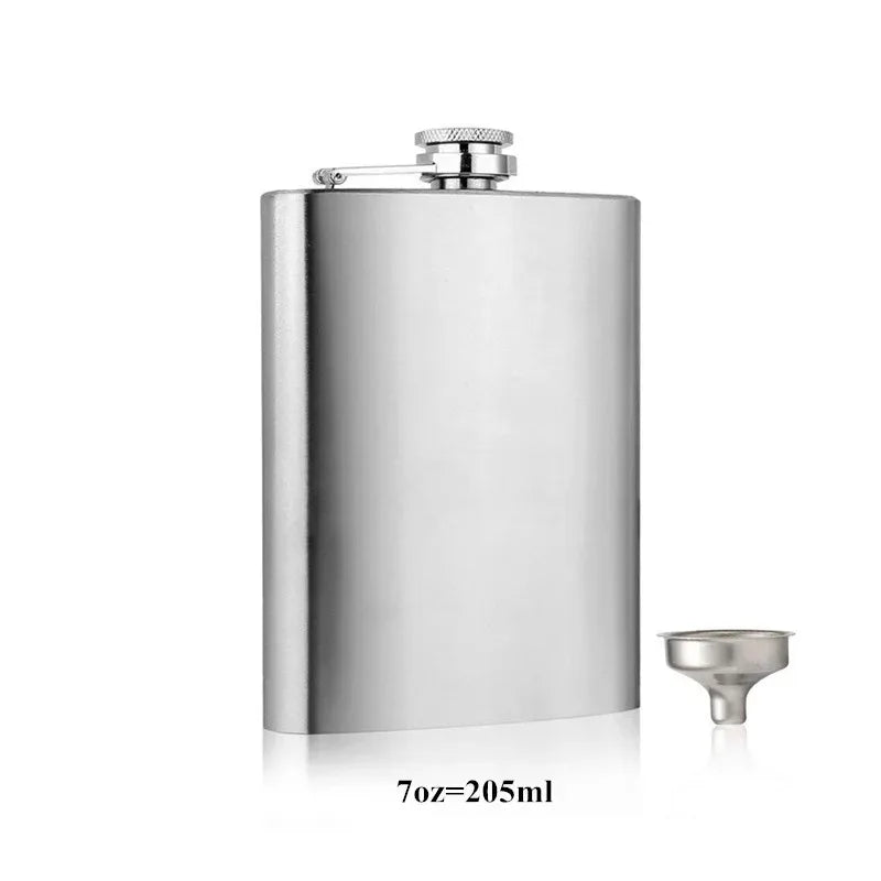 7/10 oz silver colour Stainless Steel Hip Flask with Funnel Pocket Hip Flask Alcohol Whiskey Hip Flask Screw Cap - Chic Cart