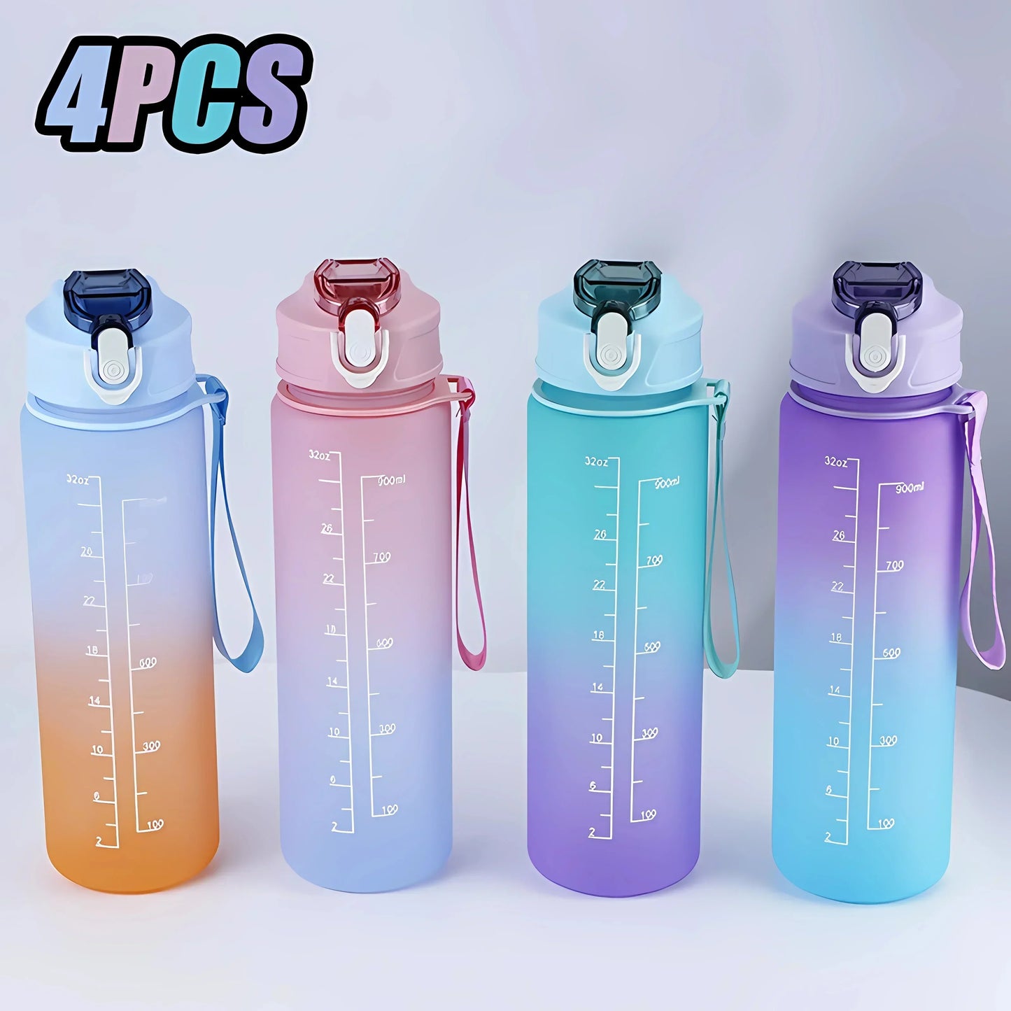 900ml Sports water Bottle High Temperature Resistant Graduated Straw Cup Rainbow Frosted Progressive Color Water Cup Plastic Cup - Chic Cart