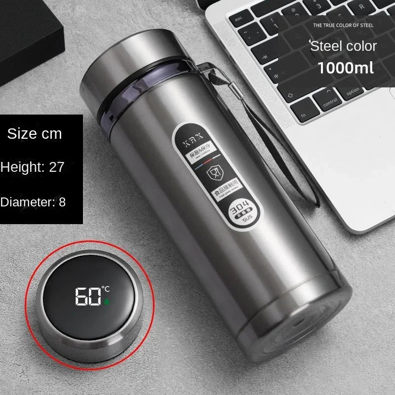 800ML-1L Stainless Steel Thermos Bottle 304 Tea Bottle Car Vacuum Bottle with LED Temperature Display Portable Drinking Cup - Chic Cart