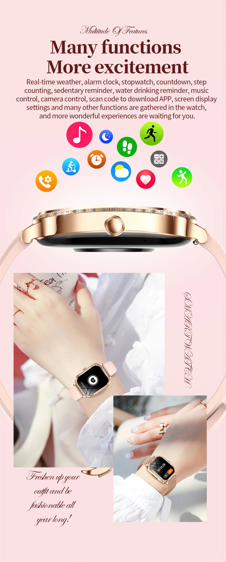 New Fashion Women's Smart Watch Heart Rate 1.75 Inch 240*296 HD Screen Diamond Watch Bluetooth Call Waterproof SmartWatch Ladies - Chic Cart