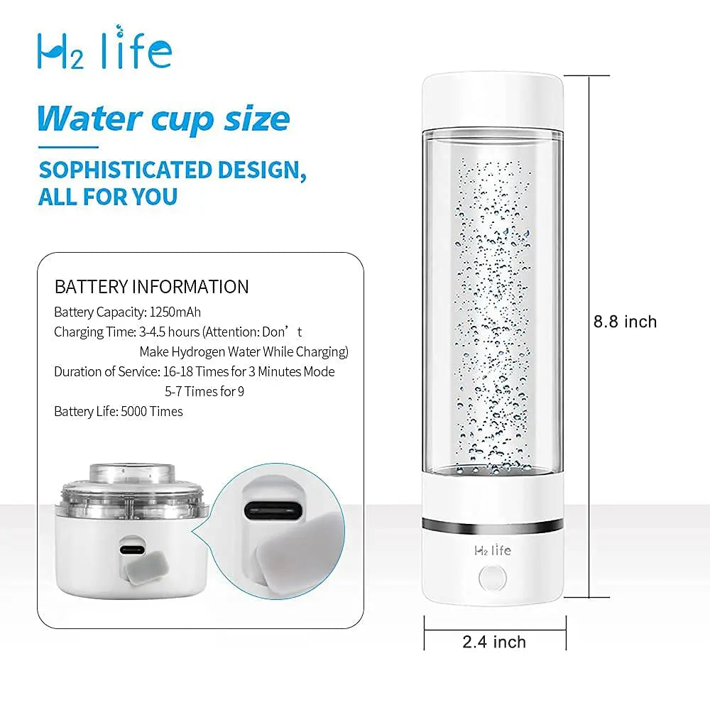 H2Life Hydrogen Rich Water Generator Bottle DuPont SPE PEM Dual Chamber Technology H2 Maker lonizer Electrolysis Cup Max 3700ppb - Chic Cart