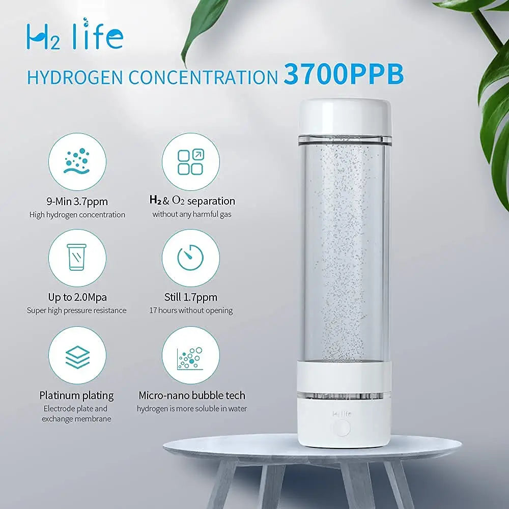 H2Life Hydrogen Rich Water Generator Bottle DuPont SPE PEM Dual Chamber Technology H2 Maker lonizer Electrolysis Cup Max 3700ppb - Chic Cart