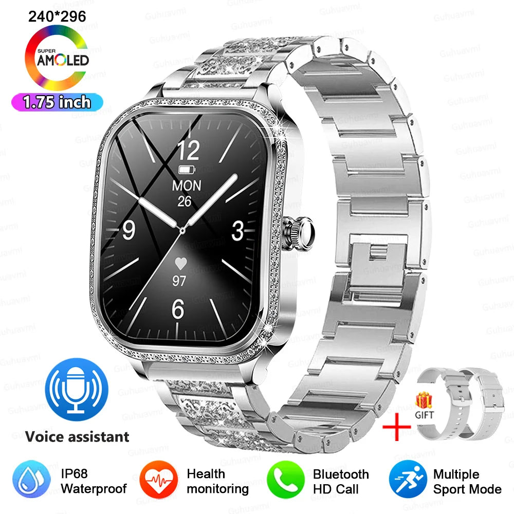 2025 New Lady Smart Watch Women AMOLED Curved Screen IP68 Waterproof Health Call Smartwatch For Samsung Huawei Apple Watch 4 ios - Chic Cart