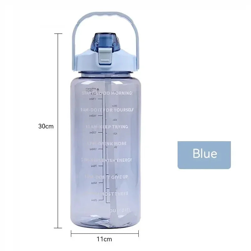 2L Large Capacity Sports Water Bottle With Straw and Time Marker Portable Water Cups for Outdoor Travel Fitness Drinkware - Chic Cart