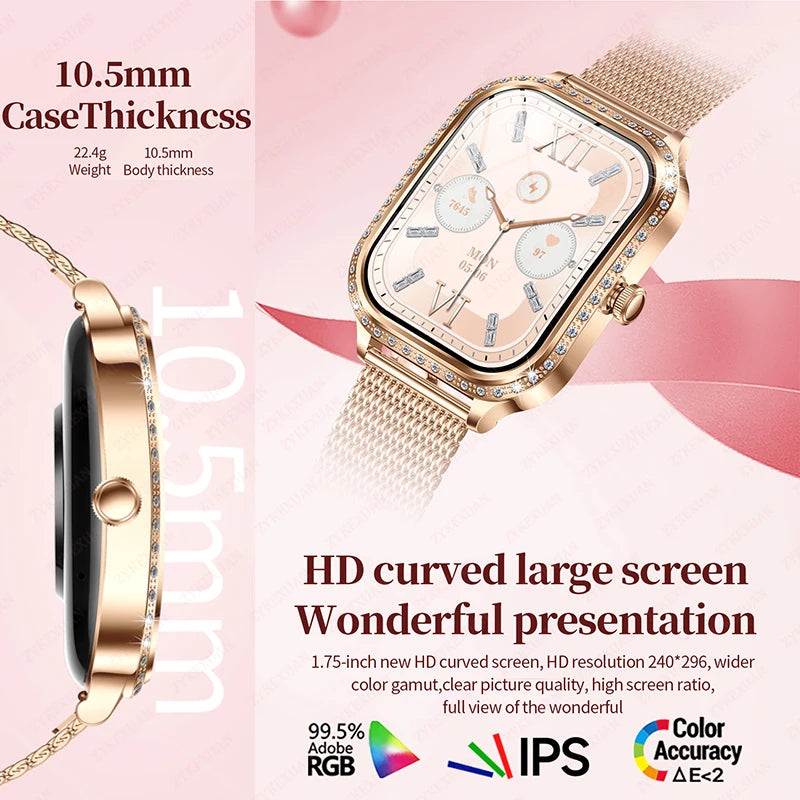 New Fashion Women's Smart Watch Heart Rate 1.75 Inch 240*296 HD Screen Diamond Watch Bluetooth Call Waterproof SmartWatch Ladies - Chic Cart