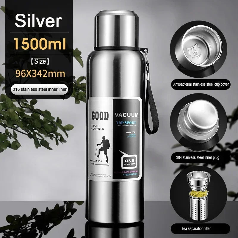 Large Capacity Cold Thermal Thermos Tumbler Stainless Steel Insulated Tea Coffee Water Bottle Insulation Flask Pot Travel Mug - Chic Cart