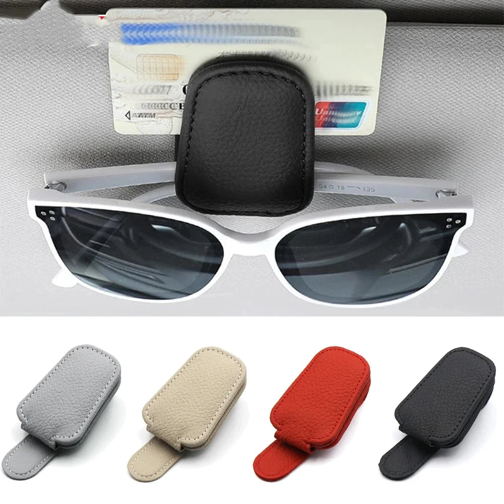 Universal Car Sunglasses Holder Car Magnetic Leather Clip Card Ticket Holder Auto Sun Visor Glasses Box Decoration Accessories