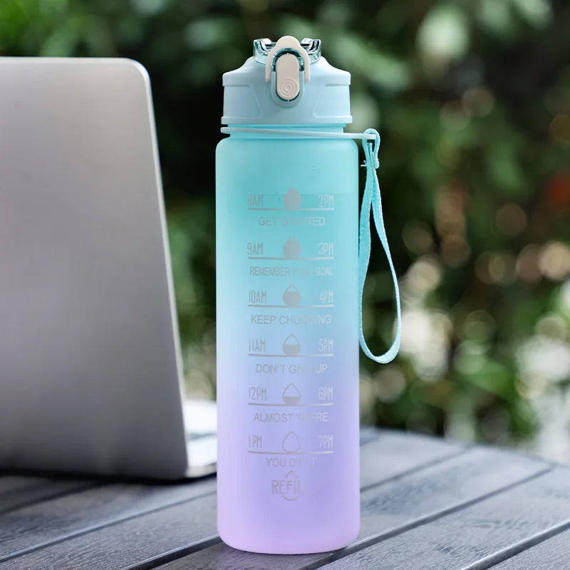 750ML Sports Water Bottle with Time Marker Leak-proof Cup Motivational Portable Plastic Water Bottle for Outdoor Sport Fitness - Chic Cart