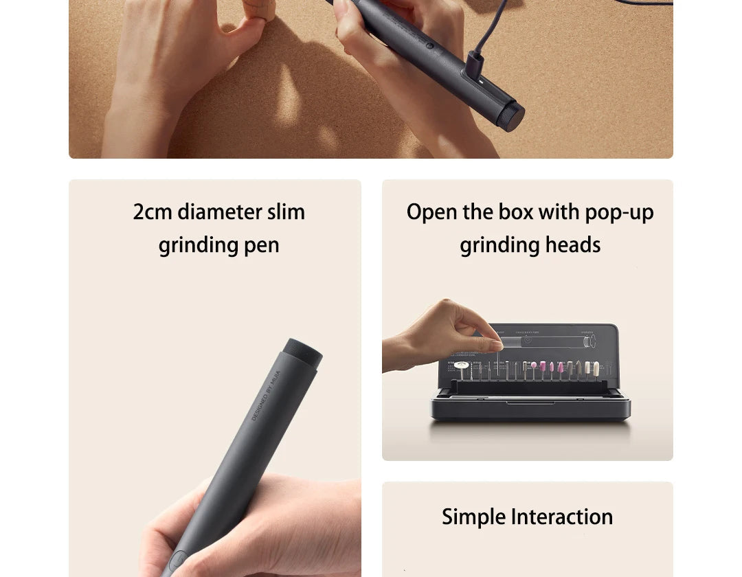 XIAOMI MIJIA Mini Drill Handheld Electric Engraving Pen Rotary Carving Tool Kit for Polishing Grinding Machine 2cm Slim 22000r/m