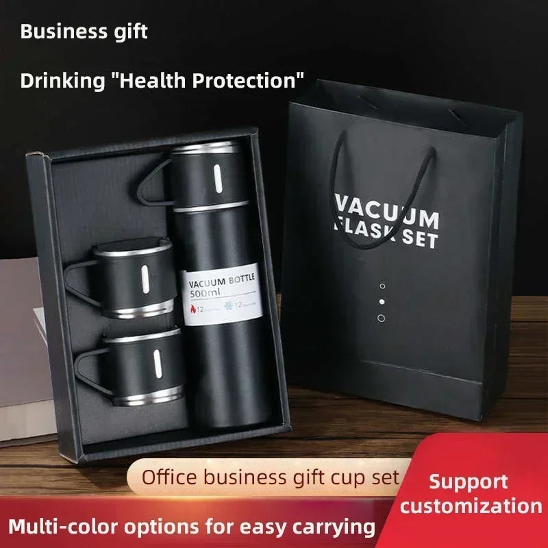 500ML 304 Stainless Steel Vacuum Insulated Bottle Gift Set Office Business Coffee Mug Stainless Steel Water Bottle with Straw - Chic Cart