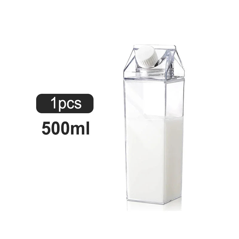 2pcs Milk Carton Water Bottle Transparent Plastic Square Milk Orange Juice Tea Container Box Sport Cup for Sports Travel Camping - Chic Cart