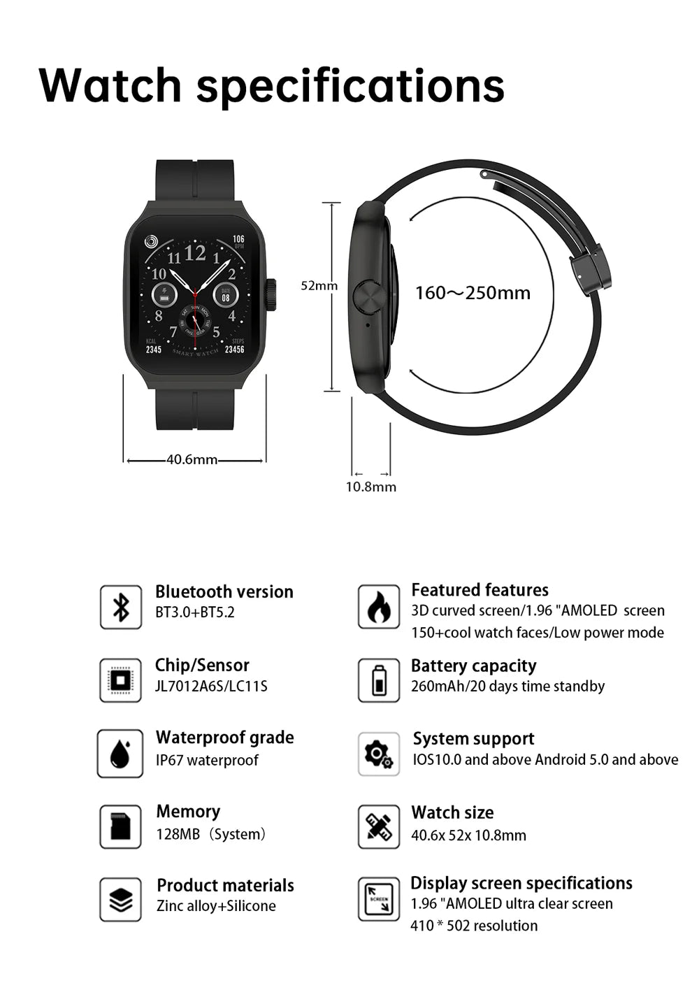 New AMOLED Smart Watch 1.96inch 3D Flexible Curved Screen Bluetooth Call Heart Rate NFC Waterproof Smartwatch For Android IOS - Chic Cart