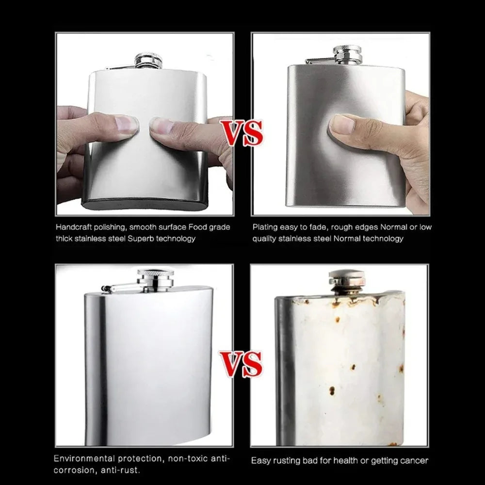 7/10 oz silver colour Stainless Steel Hip Flask with Funnel Pocket Hip Flask Alcohol Whiskey Hip Flask Screw Cap - Chic Cart