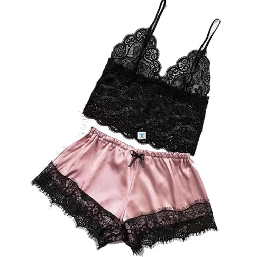 1 Set Women's Sexy Fashion Casual Lace Sleepwear Lingerie Tops Shorts Set Ladies Erotic Babydoll Pajamas Nightwear Underwear New - Chic Cart 