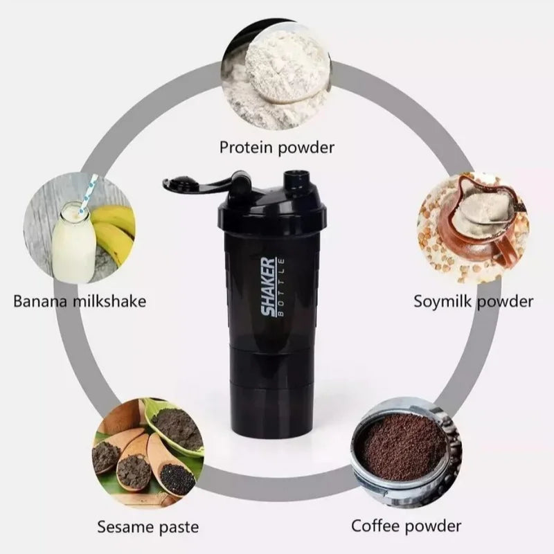 3 Layers Shaker Protein Bottle Powder Shake Cup Large Capacity Water Bottle Mixing Cup Body Building Exercise Mixing Bottle - Chic Cart