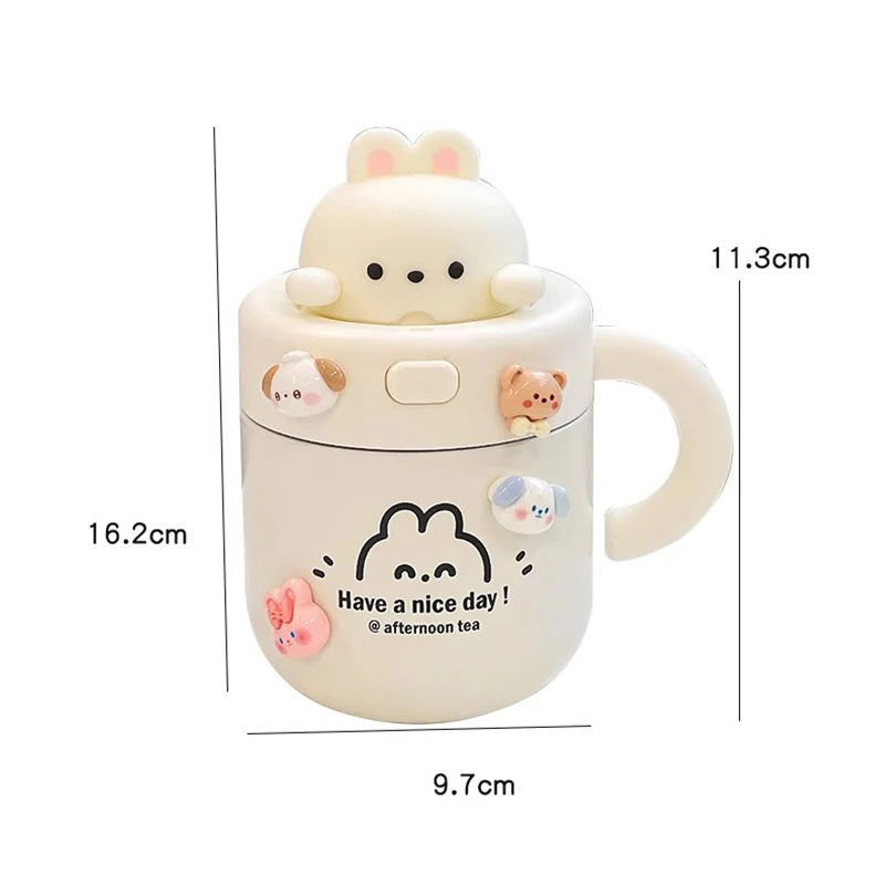 Kawaii Bear Thermal Mug Insulated Coffee Tumbler For Hot Cold Drinks Water Tea Large Thermos Stainless Steel Cup With Straw Lid - Chic Cart