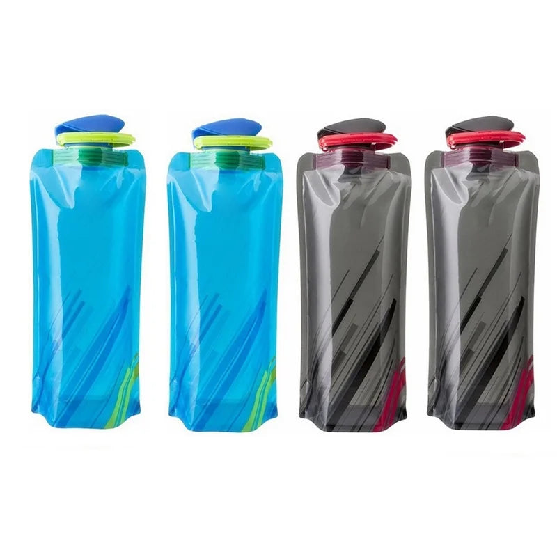 Foldable Water Bottles Flexible Reusable Travel Water Bottle Plastic Water Pouch Soft Flask Water Bag With Carabiner Clip - Chic Cart