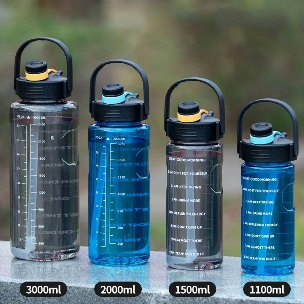 1.5L/2L/3L Sports Water Bottle Portable Leakproof Large Capacity Water Jugs Lightweight with Time Marker Clear Drink Bottle - Chic Cart