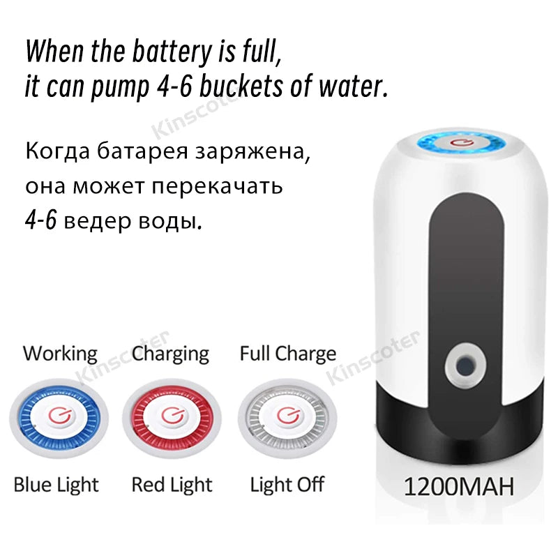 Kinscoter Rechargeable Portable Water Pump Mini Automatic Water Dispenser with Switch USB Charging for Universal 5 Gallon Bottle - Chic Cart