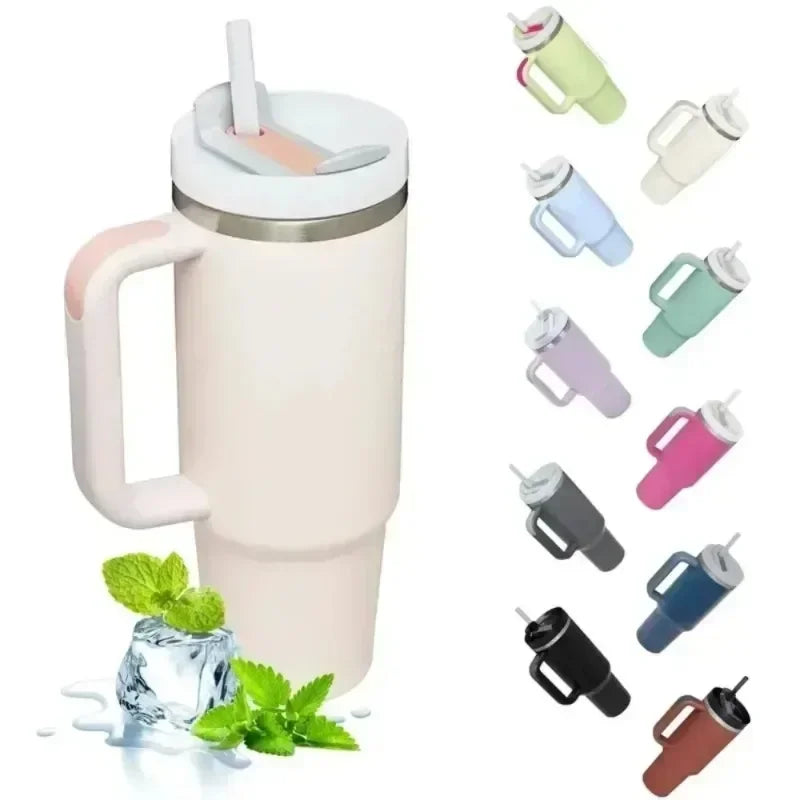 40oz Insulated Tumbler with Handle Straw Stainless Steel Water Bottle Vacuum Water Cold Warm Thermos Cup Coffee Mug Drinkware - Chic Cart