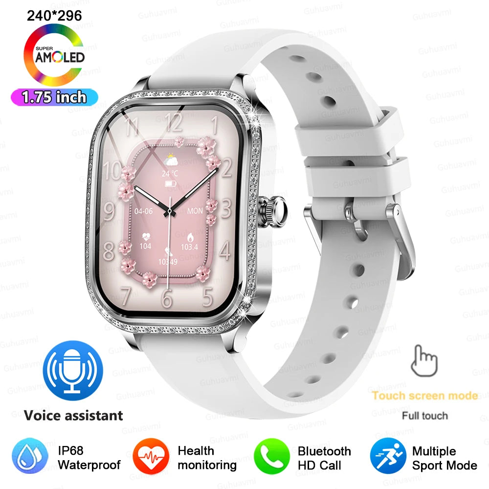 2025 New Lady Smart Watch Women AMOLED Curved Screen IP68 Waterproof Health Call Smartwatch For Samsung Huawei Apple Watch 4 ios - Chic Cart