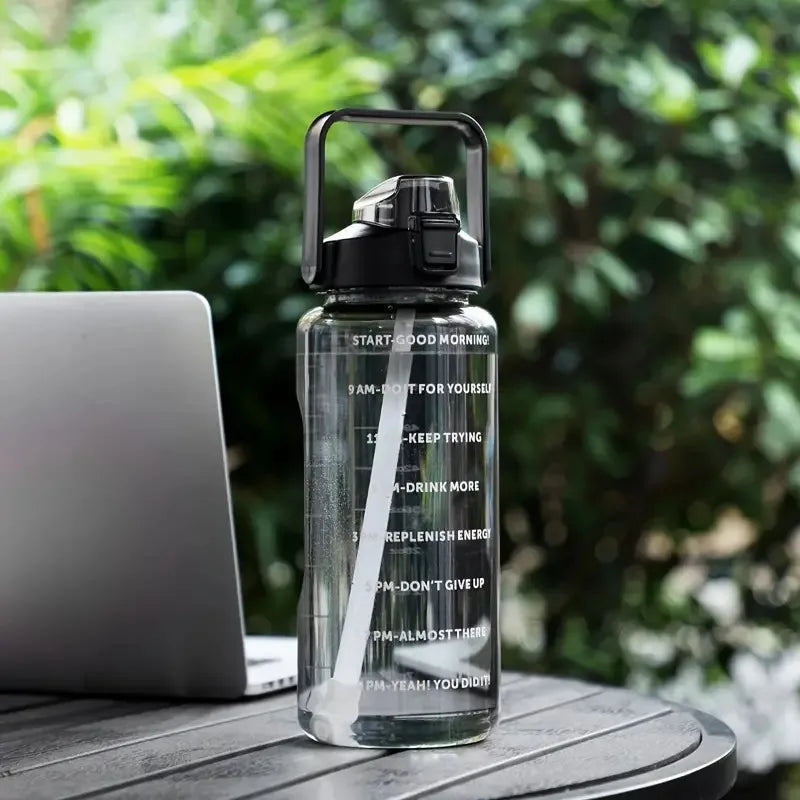 2L Large Capacity Sports Water Bottle With Straw and Time Marker Portable Water Cups for Outdoor Travel Fitness Drinkware - Chic Cart