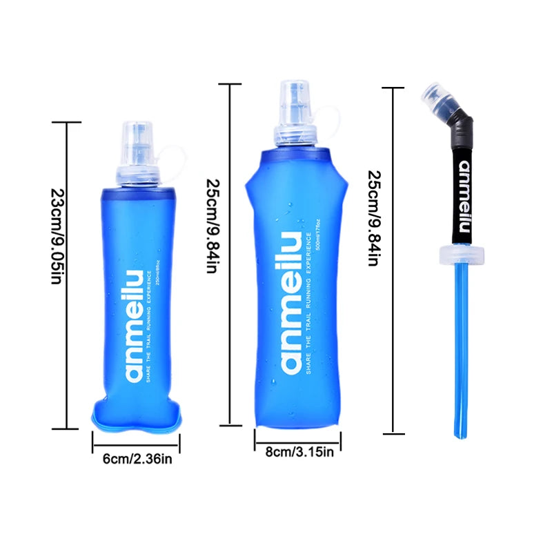 250/500ml Ultralight Foldable Water Bottle BPA Free Straw Outdoor Sport Supplies Hiking Running Cycling Soft Flask Water Bag - Chic Cart