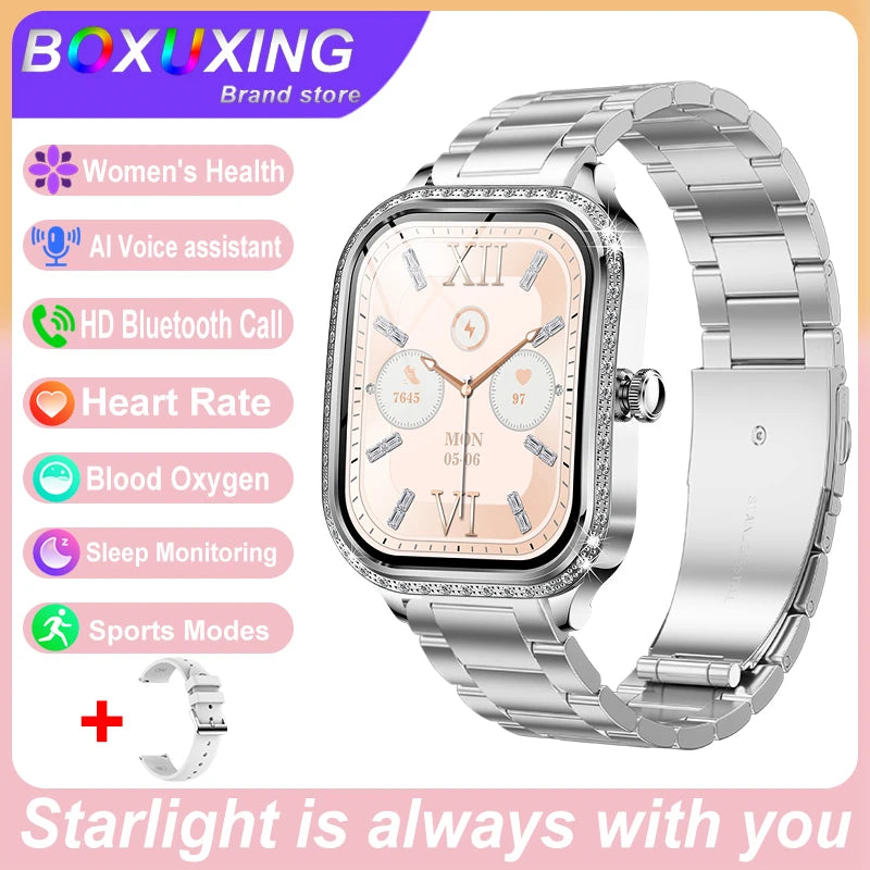 New Fashion Women's Smart Watch Heart Rate 1.75 Inch 240*296 HD Screen Diamond Watch Bluetooth Call Waterproof SmartWatch Ladies - Chic Cart