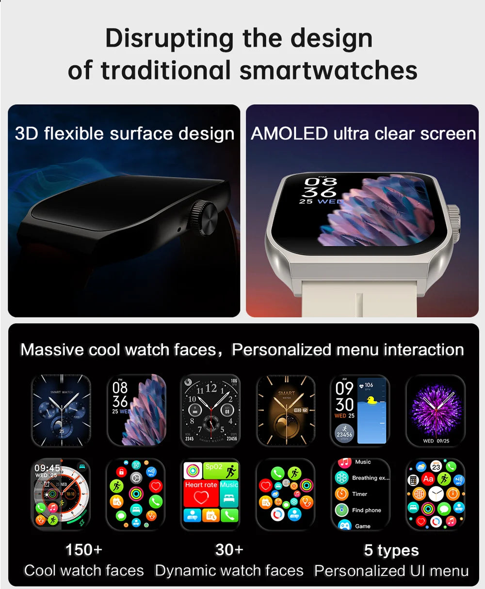 New AMOLED Smart Watch 1.96inch 3D Flexible Curved Screen Bluetooth Call Heart Rate NFC Waterproof Smartwatch For Android IOS - Chic Cart