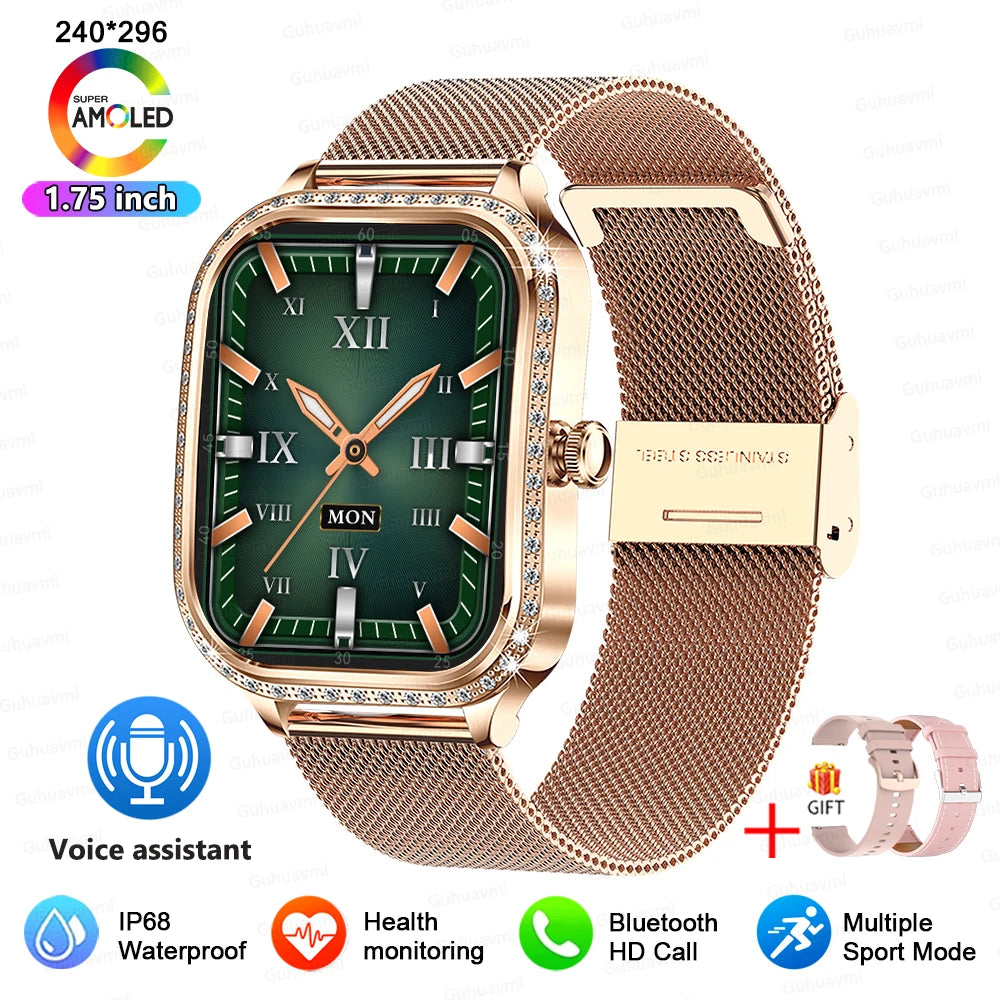 2025 New Lady Smart Watch Women AMOLED Curved Screen IP68 Waterproof Health Call Smartwatch For Samsung Huawei Apple Watch 4 ios - Chic Cart